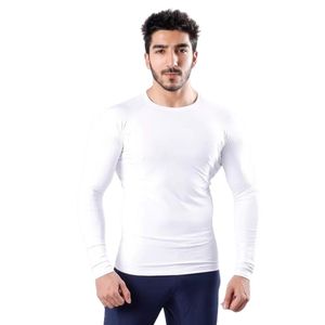 White Men's Crew Neck <b>Long</b> <b>Sleeve</b> Athletic Shirt Slim Fit Compression Gym Workout Training Fitness Performance Sportswear <b>Top</b> - Product Image 1