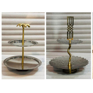 Soporte de Pastel de Metal de 2 Niveles de Lujo, Diseño Martillado, Platos Plateados Oscuros con Base de Metal Ornamentada, Ideal para Catering de Alta Gama - Product Image 5