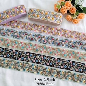 Encajes bordados al por mayor de 2.5 pulgadas de ancho con diseños florales multicoloridos, adornos botánicos vibrantes para prendas. - Product Image 1