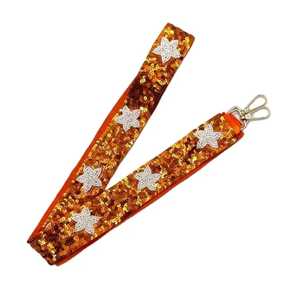 Sangle de sac à main artisanale en perles brodées, base orange, étoile violette, style guitare, accent de sangle de sac à main, directement de l'usine - Product Image 3