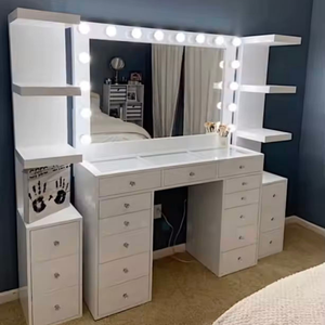 Juego de tocador moderno de lujo con espejo y taburete, mesa de maquillaje de madera con cajones de almacenamiento para dormitorio - Product Image 3