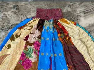 Bohemian Patchwork Silk <b>Harem</b> Pants Women High Waist Loose Full Length Elastic Waist Multi Color Layered Palazzo <b>Trousers</b> - Product Image 3