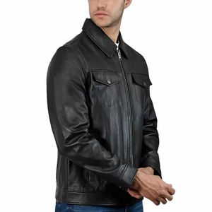 Blouson Moto Hiver Homme en Cuir PU Écologique Respirant Coupe Ample Col Rond Fermeture Éclair Couleur Unie Coupe-Vent - Product Image 2