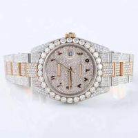 Jam Tangan Quartz Moissanite Berlapis Kristal Baja Tahan Karat Mewah Dial Bulat VS1 Kristal Bezel Geometris Hadiah Fashion Pria