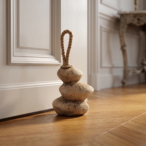 Panier d'entrée Bali en galets empilés beige naturel, avec poignée en corde, lourd, aspect pierre, céramique, design minimaliste Wabi - Product Image 3