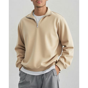 Men's Minimalist Oversized Half Zip Sweatshirt <b>Mock</b> <b>Neck</b> Plain Cotton Custom Streetwear <b>Top</b> - Product Image 4
