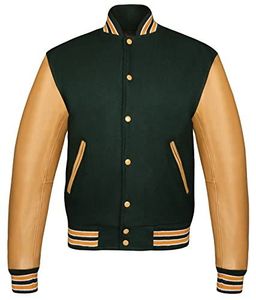 HIGH QUALITY TRENDY VARSITY <b>JACKET</b> FORMAL STAND COLLAR FRONT LOGO GENUINE <b>LEATHER</b> WATERPROOF - Product Image 4