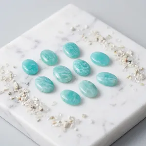 Cabochon ovale en amazonite naturelle, pierre précieuse en vrac de haute qualité, polie et calibrée, vente en gros pour la création de bijoux minimalistes - Product Image 3