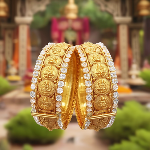 Orthodox Wedding Bangles-24K Gold Plated with Pearl and Diamond Accents - Product Image 2