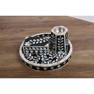 Plateau carré en bois artisanal avec incrustation florale, ensemble avec boîte porte-encens, décoration d'intérieur haut de gamme faite à la main, cadeau idéal - Product Image 4