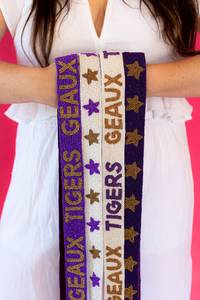 Seed Bead <b>Strap</b> for Handbag Clear <b>Bag</b> <b>Strap</b> White with Purple and Gold Star StrapTiger <b>Strap</b> - Product Image 2