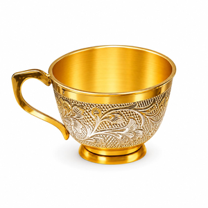 Handcrafted Brass <b>Tea</b> and Coffee <b>Cup</b> with Saucer <b>Set</b> Vintage Gold and Silver Engraved Metal Drinkware Royal Decorative Tableware - Product Image 4