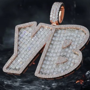 Iced Out Moissanite Letter Name <b>Pendant</b> Rose Gold Plated Channel Setting Luxury <b>Initial</b> Charms Everyday Wear Hip Hop Jewelry - Product Image 1