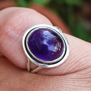 Amethyst <b>Ring</b> Handmade Sterling Silver Bezel Setting Natural Purple Oval Gemstone <b>Boho</b> Jewelry February Birthstone - Product Image 2