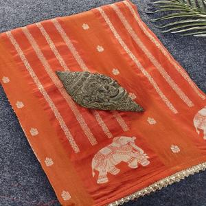 Saris modernes en viscose pure Georgette, tissu infroissable à séchage rapide, pallu richement tissé, bordure entièrement tissée, pour les fêtes - Product Image 1