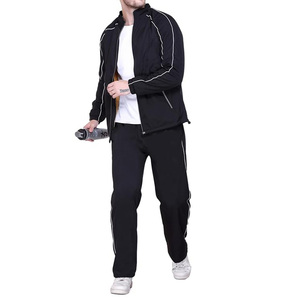 <b>Men's</b> Black Hooded Zip-Up <b>Track</b> <b>Jacket</b> With White Trim Side Pockets Breathable Sporty Fit Regular Full Sleeve Autumn Wear - Product Image 4