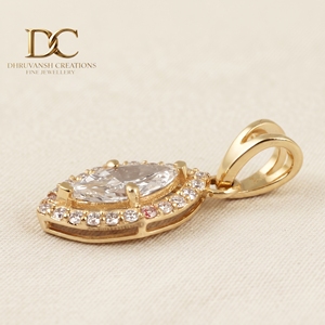 IGI Certified Jewelry for Women's Necklace 14KT <b>Solid</b> Yellow <b>Gold</b> Lab Grown Diamond Round Marquise Brilliant Cut <b>Pendant</b> Charm - Product Image 3