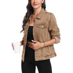 Chaquetas Vaqueras para Mujer, Diseño 2026, Color Marrón Sólido, Logotipo Personalizado Impreso, Cuello Camisero, Estilo con Botones - Product Image 4