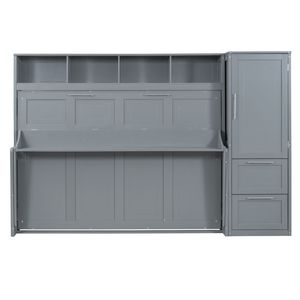 Lit Murphy gris taille Queen avec placard et tiroirs, design lit mural - Product Image 6