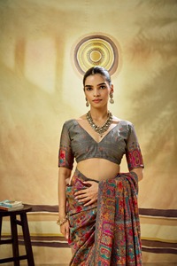 Sari de seda azul claro con borde bordado y blusa para mujer, ropa tradicional india para bodas - Product Image 3