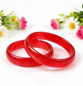 Ensemble de bracelets classiques pour femmes FLORAL DESIGN, rouge vif, faits à la main en émail et en laiton - Product Image 2