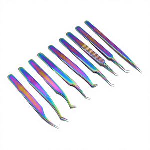 Ensemble de pinces à cils en acier inoxydable arc-en-ciel, antistatiques et durables, à pointe fine, pour artistes, volume, courbées et droites, pour greffe de cils en gros - Product Image 1