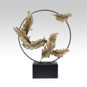 Statue décorative contemporaine en métal avec plumes dorées, sculpture d'art de table de luxe pour la décoration intérieure, vente en gros - Product Image 1