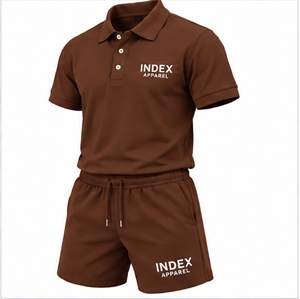 ชุดเสื้อโปโลและกางเกงขาสั้นสีน้ำตาลสำหรับผู้ชาย ยี่ห้อ INDEX APPAREL แขนสั้น สีพื้น ผ้าถัก ระบายอากาศได้ดี ชุดลำลอง 2 ชิ้น - Product Image 4