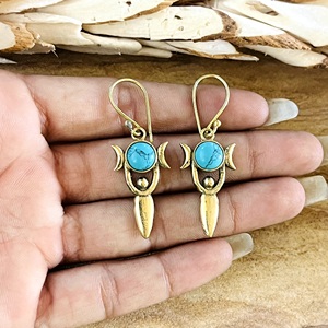 Pendientes Colgantes Boho Goddess Favoritos del Mercado, Gotas Celestiales de Latón para Mujer, Chapados en Oro de 18k, Chapados en Plata, Turquesa, Luna Tribal - Product Image 1