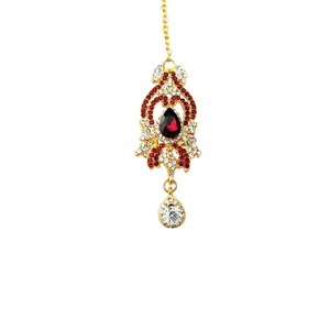 Tikka Kundan étnica chapada en oro con perla de esmalte azul, joyería hecha a mano para la frente, para mujeres, para bodas - Product Image 1