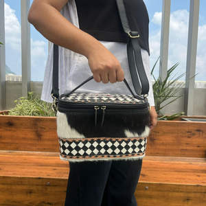 Nuevo bolso de tocador de piel de vaca hecho a mano, estuche cosmético de cuero con herramientas a cuadros en blanco y negro, Diseño de tarjeta de póquer, organizador de maquillaje, caja de viaje - Product Image 4