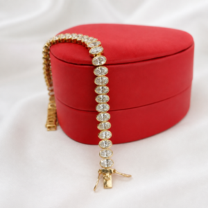 Bracelets tennis ovales en diamant et moissanite sertie clos, plaqué or jaune 14 carats, pour femme, pour fiançailles et occasions spéciales - Product Image 4
