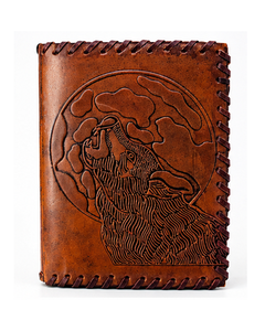 Diario Hecho a Mano de Cuero Genuino con Diseño de Lobo |   Cuaderno Vintage con Grabado en Relieve |   Diario de Viaje Rústico, Cuaderno de Bocetos, Regalo - Product Image 1