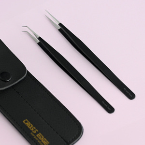 Pinzas de aislamiento de pestañas personalizadas punta de fibra Pinzas de acero inoxidable de 45 grados extensiones de pestañas para volumen con su logotipo - Product Image 3