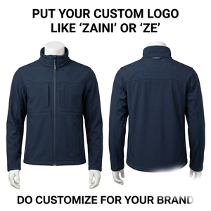 320 GSM Premium Polyester Softshell Windproof Winter <b>Hooded</b> Bomber Jacket Navy Yoke Panel Custom Logo Full Zip Unisex <b>Coat</b> - Product Image 1