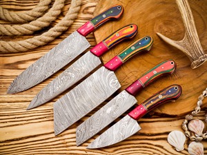 Hand Forged 67-Layer Damascus Steel <b>Sharp</b> Chef <b>Knife</b> <b>Set</b> Wood Handles | 5-Piece Ambidextrous Luxury Kitchen <b>Knife</b> Gift 58-60 HRC - Product Image 6