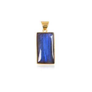 Pendentif classique en laiton avec pierre précieuse naturelle de labradorite, fait main - Product Image 1