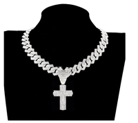 Collier pendentif croix glacée tendance hip-hop streetwear pour femme, plaqué or rose, moissanite VVS, argent 925, bijoux de fête
