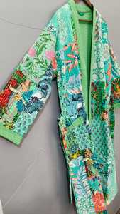 Robe kimono matelassée à imprimé floral pour femmes, manches trois quarts, longueur intégrale, tissu doux, vêtements de nuit décontractés, vêtements d'été - Product Image 3