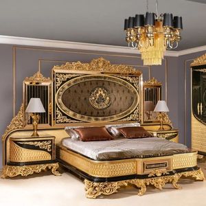 Offre Spéciale : Ensemble de Chambre Royal Noir et Or Classique de Luxe – Cadre de Lit Rembourré, Meubles Sculptés Haut de Gamme pour Hôtels, Qualité Supérieure - Product Image 1