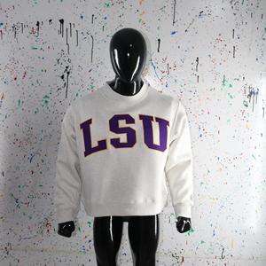 LSU ASH GREY Mock Neck Sweatshirt 100% <b>PURPLE</b> Applique Embroidery wide neck Sweatshirt URBAN PRODUCTIONS - Product Image 2