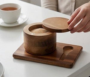 Ensemble de salières et poivrières de qualité supérieure avec plateau et cuillère, ensemble de sucrier en bois pur personnalisé, parfait pour la cuisine - Product Image 4