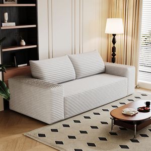 Set Divano in Tessuto Corduroy a 3 Pezzi da 180 cm, con Divanetto e Divano Lungo, Seduta Profonda, per Soggiorno, Camera da Letto, Sala Conferenze, 1 Pezzo, Nessun Montaggio Richiesto - Product Image 6