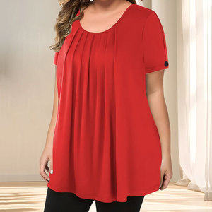 Chemisier décontracté léger en coton pour femme, col rond, manches courtes, grande taille, couleur unie, respirant, séchage rapide - Product Image 5