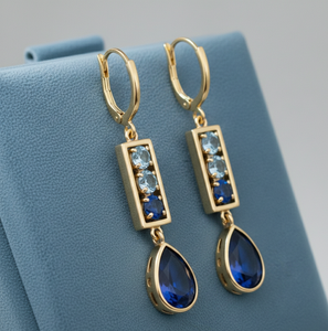 ต่างหูทรงหยดน้ำสีฟ้าไฮโดรโทแพซ ขนาด 5 มม. รูปทรงหยดน้ำ ทำจากเงินแท้ 925 ชุบทอง 18K ความยาว 6 นิ้ว - Product Image 4