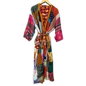Kimono de seda hecho a mano para bata de baño, chaqueta estampada Gowon para mujer, Kimono largo, bata de regalo para mujer, Kimono de seda Floral - Product Image 2