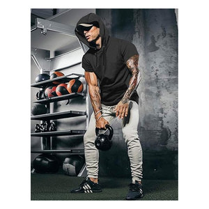 เสื้อฮู้ดแขนสั้นผู้ชายสำหรับออกกำลังกาย เสื้อสเวตเชิ้ตทรงเข้ารูป เสื้อพูลโอเวอร์ผ้าฝ้ายมีฮู้ด เสื้อยืดน้ำหนักเบา ระบายอากาศได้ดี - Product Image 3