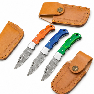 Cuchillos plegables de bolsillo Burraq de acero de Damasco con mango de madera y funda de cuero, para camping al aire libre, multicolor, calidad DIY, OEM, clip de 9 pulgadas - Product Image 6