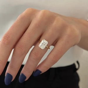 Trendy Design Emerald Cut 4 Carat Lab Grown <b>Diamond</b> Compass Set Engagement <b>Ring</b> Hidden Halo IGI Certified 18k <b>Diamond</b> <b>Ring</b> - Product Image 1