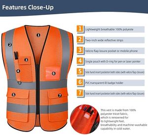 Hi Vi Reflective Safety Vest ANSI/EN ISO CLASS 3 High Visibility <b>Construction</b> <b>Work</b> <b>Jacket</b> - Product Image 2